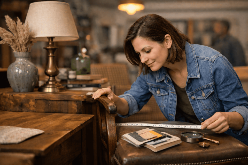 vrouw bekijkt de kwaliteit van spullen