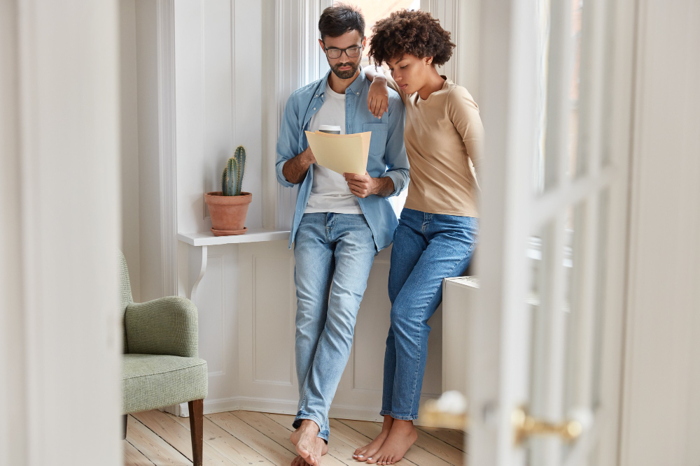 koppel die de woning aan het inrichten zijn