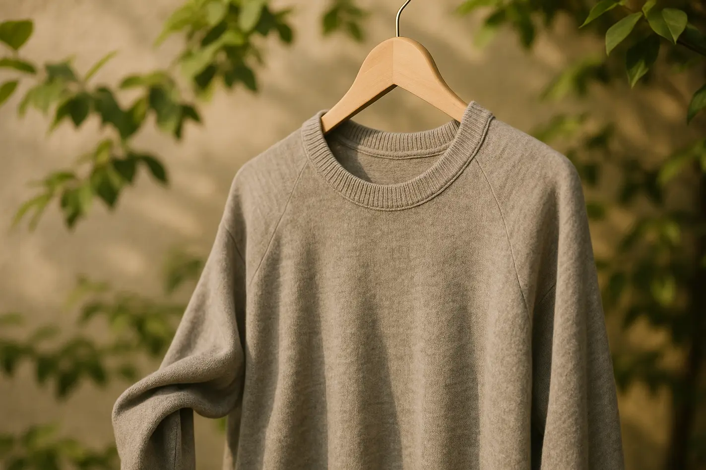 Grijze tweedehands kleding buiten luchten om geur te verwijderen